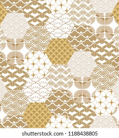Gold Japanese pattern vector. Tile pattern background. Geometric template design.
