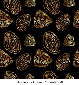gold jewelry decorative elements seamless pattern. hand drawn vector illustration on black background