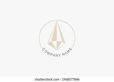 Gold jewelry or diamond logo in circle and minimalist line art style