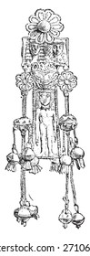 Gold jewelry, manufacturing, found in the island of Rhodes, vintage engraved illustration 