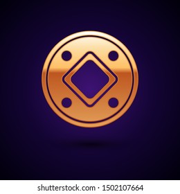 Gold Jewish coin icon isolated on dark blue background. Currency symbol.  Vector Illustration