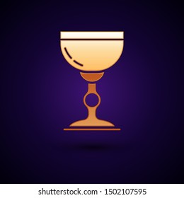 Gold Jewish goblet icon isolated on dark blue background. Jewish wine cup for kiddush. Kiddush cup for Shabbat.  Vector Illustration
