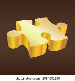 Gold jigsaw puzzle piece vector on dark brown background
