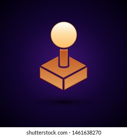 Gold Joystick for arcade machine icon isolated on dark blue background. Joystick gamepad.  Vector Illustration