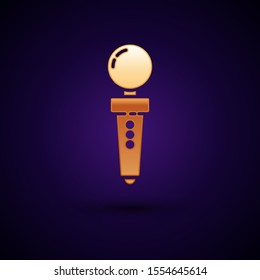 Gold Joystick for arcade machine icon isolated on dark blue background. Joystick gamepad.  Vector Illustration