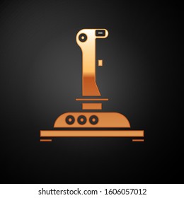 Gold Joystick for arcade machine icon isolated on black background. Joystick gamepad.  Vector Illustration