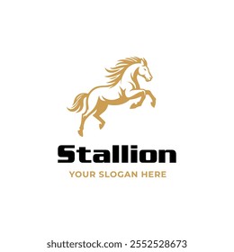 Gold Jumping Horse Stallion Equine Wildlife or Stable Barn Ranch Farm Logo Design