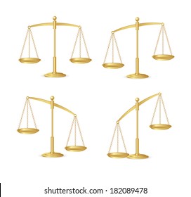 Gold justice scales isolated on white