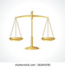 Gold justice scales isolated on white