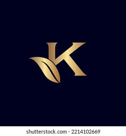 Gold K Leaf Letter Logo Design