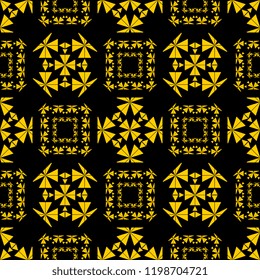 Gold kaleidoscope vector with seamless pattern background for fashion print and wallpaper. Good also for your wallpaper. Yellow and black theme.