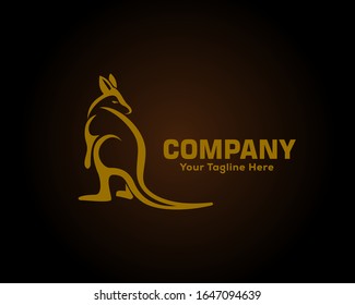 Gold kangaroo on black background logo design inspiration
