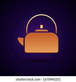 Gold Kettle with handle icon isolated on black background. Teapot icon.  Vector Illustration