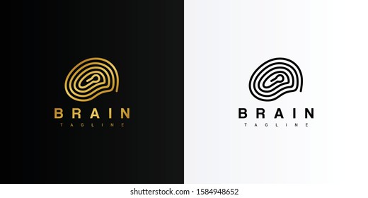 Gold Key Hole Brain Logo. Modern Logo Icon Template Vector Design