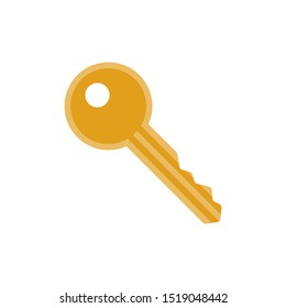 Gold key icon in flat style. Protection, safety, security concept, vector illustration.