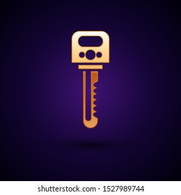 Gold Key icon isolated on dark blue background.  Vector Illustration