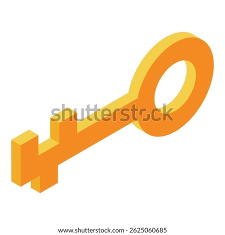 Gold key in isometric perspective, representing security, access, solutions, and new beginnings