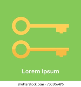 Gold key, metallic, flat, vector illustration, yellow and metallic, for opening doors