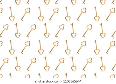 Gold Key Pattern On White Background. Vector Gold Key. 