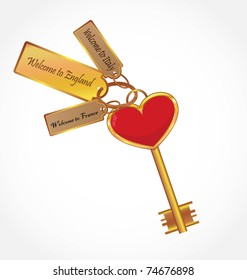 gold key with tags