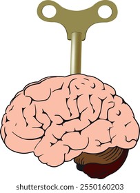 Chave de ouro acabando com um cérebro humano, simbolizando ativação da inteligência, criatividade e processos mentais