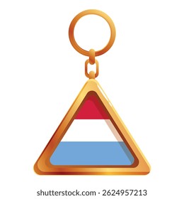 Gold keychain with triangular pendant showing luxembourg flag hanging from gold ring