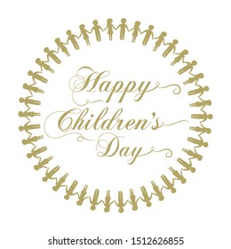 gold kids chain around children's day greeting, vector