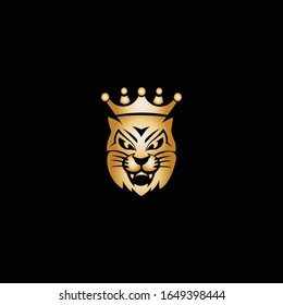 gold king cat vector mascot logo