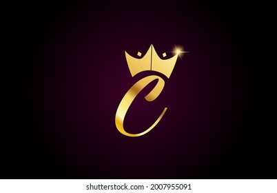 Goldene Königskrone C kreative handgeschriebene Buchstabenlogo für Branding und Business. Design für Schrift und Unternehmensidentität mit goldener Symbolvorlage
