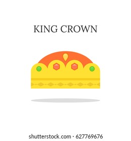 Gold king crown. Flat vector illustration.