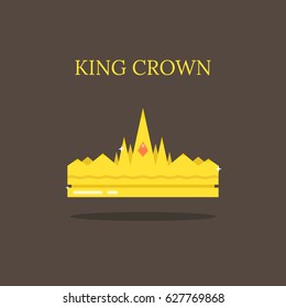 Gold king crown. Flat vector illustration.
