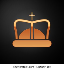 Gold King crown icon isolated on black background.  Vector Illustration