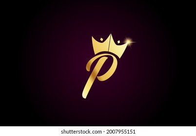 corona dorada P creativa letra manuscrita logo para marca y negocios. Diseño para el grabado y la identidad corporativa con una plantilla de iconos dorados