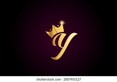 gold king crown Y creative handwritten alphabet letter logo for branding and business. Design for lettering and corporate identity with golden icon template