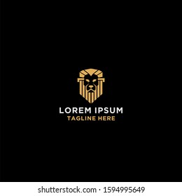 Gold king lion's head vector logo template.