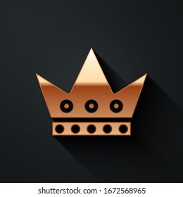 Gold King playing card icon isolated on black background. Casino gambling. Long shadow style. Vector Illustration