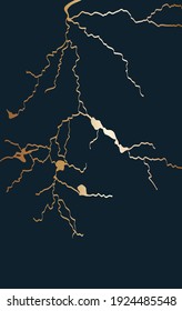 Gold kintsugi cover design vector. Luxury golden marble texture. Crack and broken ground pattern. Rectangular, lightning, black and white. Business card, social media background