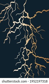 Gold kintsugi cover design vector. Luxury golden marble texture. Crack and broken ground pattern. Rectangular, lightning, black and white. Business card, social media background