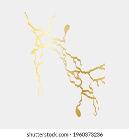 Gold kintsugi cover design vector. Luxury golden marble texture. Crack and broken ground pattern. square, lightning, blue and white. Business card, social media background