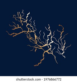 Gold kintsugi cover design vector. Luxury golden marble texture. Crack and broken ground pattern. square, lightning, blue and white. Business card, social media background