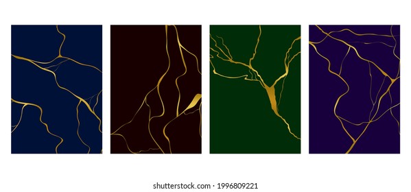 Gold kintsugi cover design vector. Luxury golden marble texture. Crack and broken ground pattern for wall arts, home decoration, print and wallpaper.