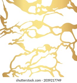 Tarjeta vectorial de crack kintahora con fondo blanco. Textura dorada. Textura de mármol. Crackle dorado sobre fondo blanco. Diseño lujoso para arte mural, tapicería, tarjeta de boda, medios sociales.