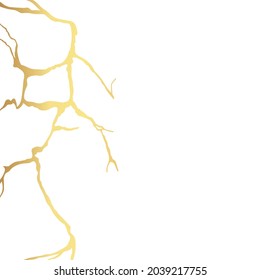 Tarjeta vectorial de crack kintahora con fondo blanco. Textura dorada. Textura de mármol. Crackle dorado sobre fondo blanco. Diseño lujoso para arte mural, tapicería, tarjeta de boda, medios sociales.
