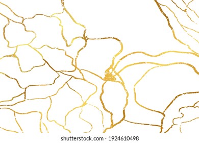 Gold kintsugi design isolated on white backdrop. Golden crackle texture background. Luxury broken marble stone pattern for wedding invitation or card template