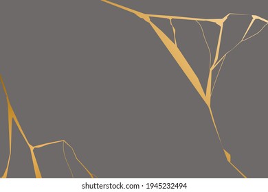 Kintneri dorado sobre fondo gris. Reacciones y efectos rotos. Textura de mármol. Diseño lujoso para arte mural, tapicería, tarjeta de boda, medios sociales. Ilustración vectorial moderna.