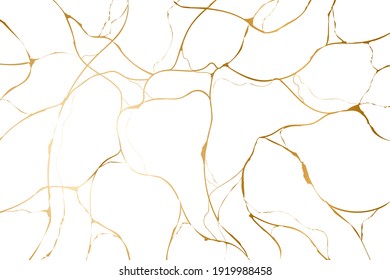 Kintneri dorado sobre fondo blanco. Reacciones y efectos rotos. Textura de mármol. Diseño lujoso para arte mural, tapicería, tarjeta de boda, medios sociales. Ilustración vectorial moderna.