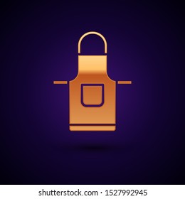 Gold Kitchen apron icon isolated on dark blue background. Chef uniform for cooking.  Vector Illustration