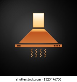 Gold Kitchen extractor fan icon isolated on black background. Cooker hood. Kitchen exhaust. Household appliance. Vector Illustration
