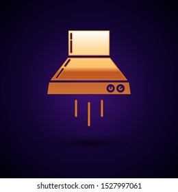 Gold Kitchen extractor fan icon isolated on dark blue background. Cooker hood. Kitchen exhaust. Household appliance.  Vector Illustration