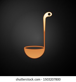 Gold Kitchen ladle icon isolated on black background. Cooking utensil. Cutlery spoon sign.  Vector Illustration